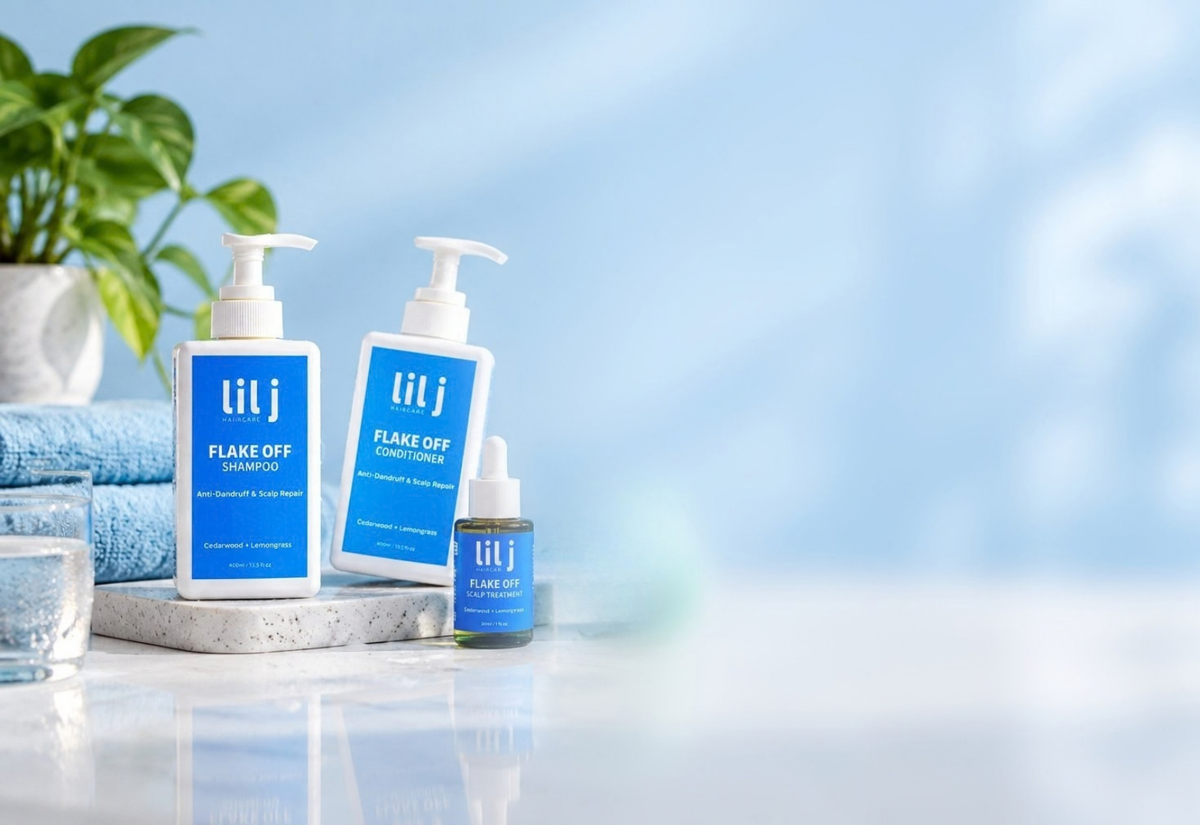 Lil J Flake Off 3-step scalp care system for dry, flaky or itchy scalps